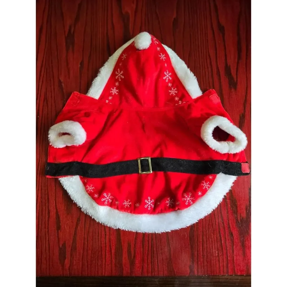 Santa Claus Dog Costume Pet Christmas Outfit Red White Hooded Suit